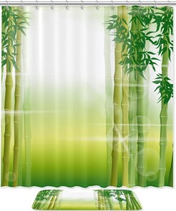 Morning Scene Green Bamboo Shower Curtain For Bathroom Decor
