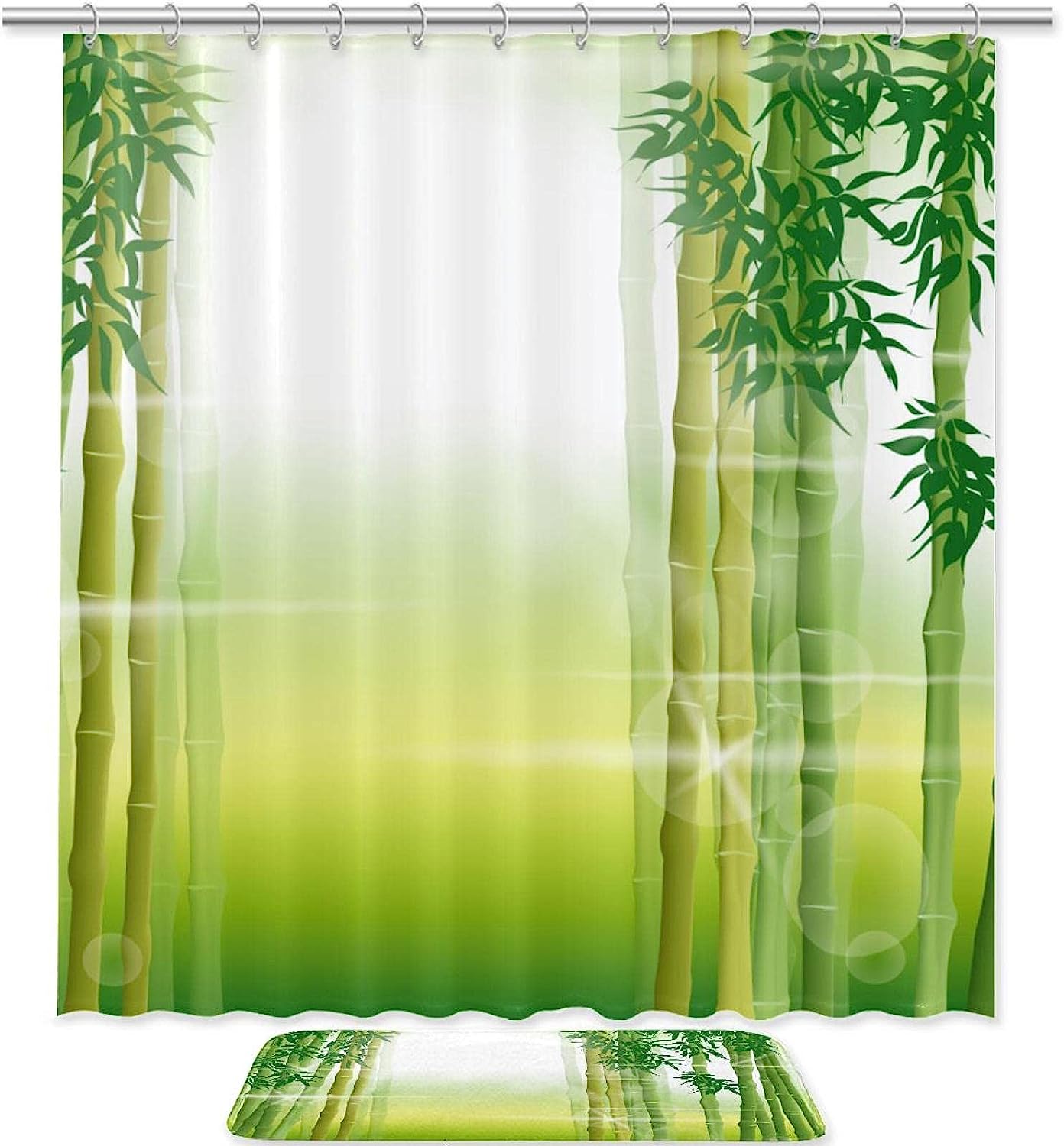 Morning Scene Green Bamboo Shower Curtain For Bathroom Decor