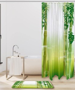Morning Scene Green Bamboo Shower Curtain For Bathroom Decor