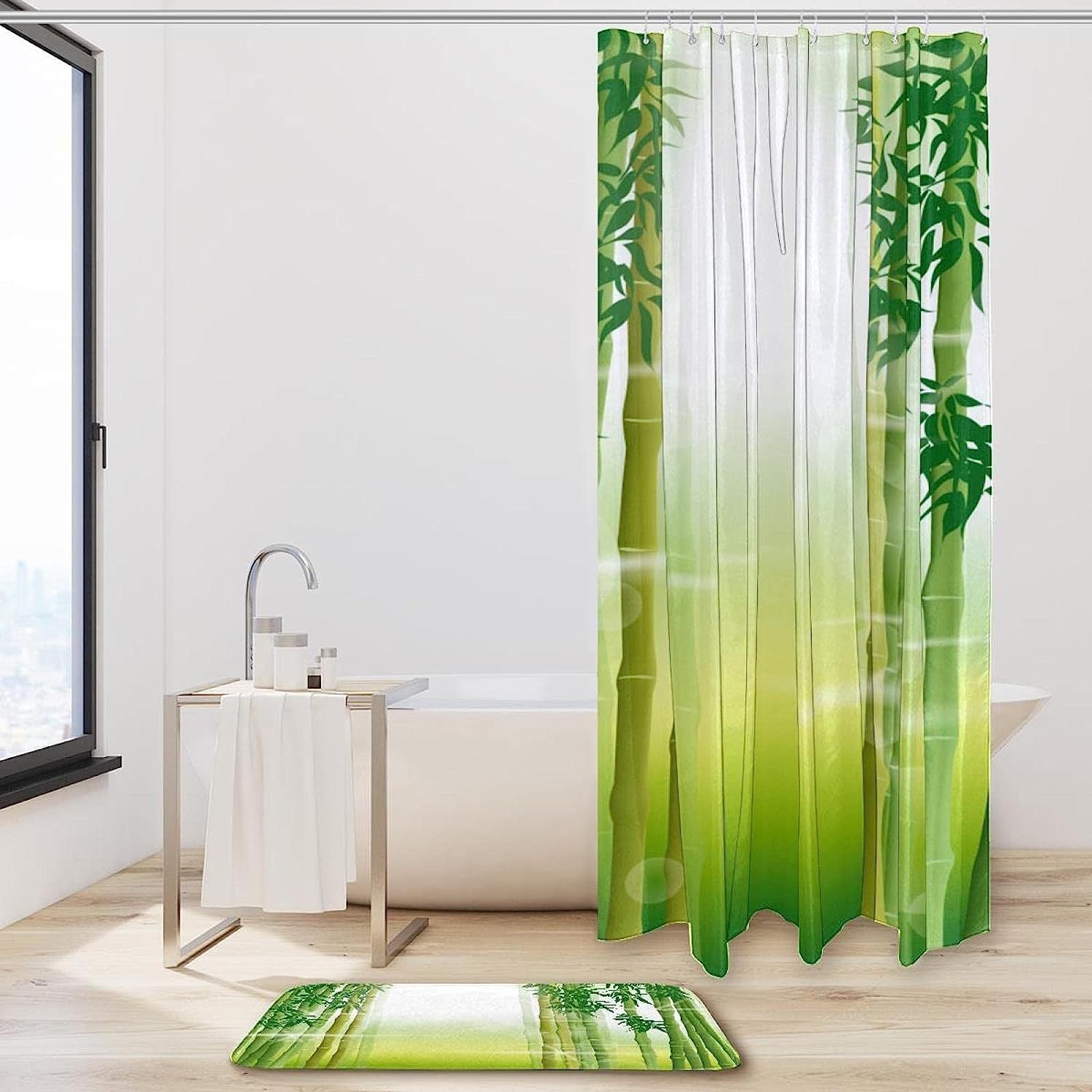Morning Scene Green Bamboo Shower Curtain For Bathroom Decor