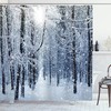 Morning Scenery In Snow Covered Forest Idyllic Winter Shower Curtain, Black White Slate Blue Decor