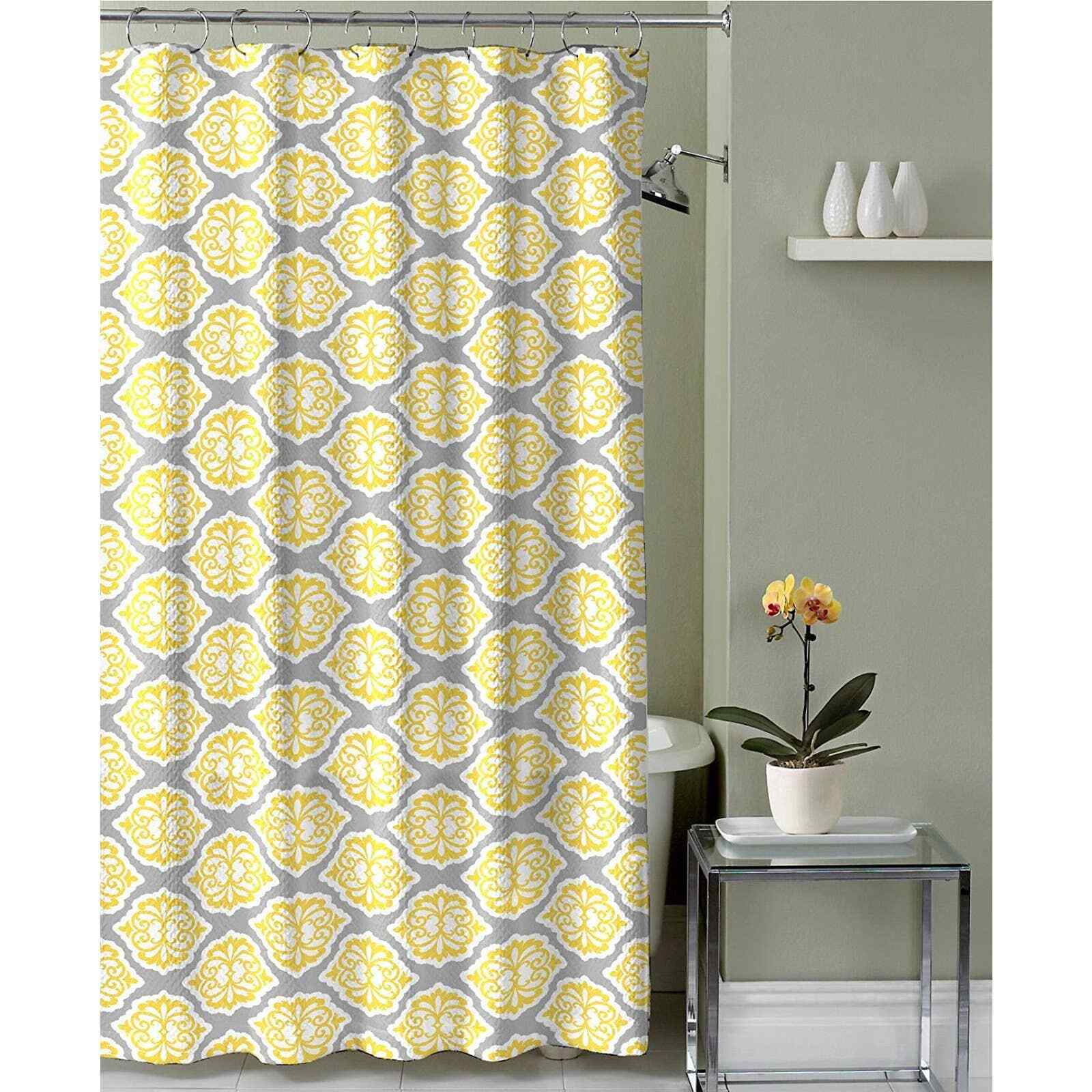 Moroccan Chic Grey Lemon Yellow Floral Moroccan Design Shower Curtain