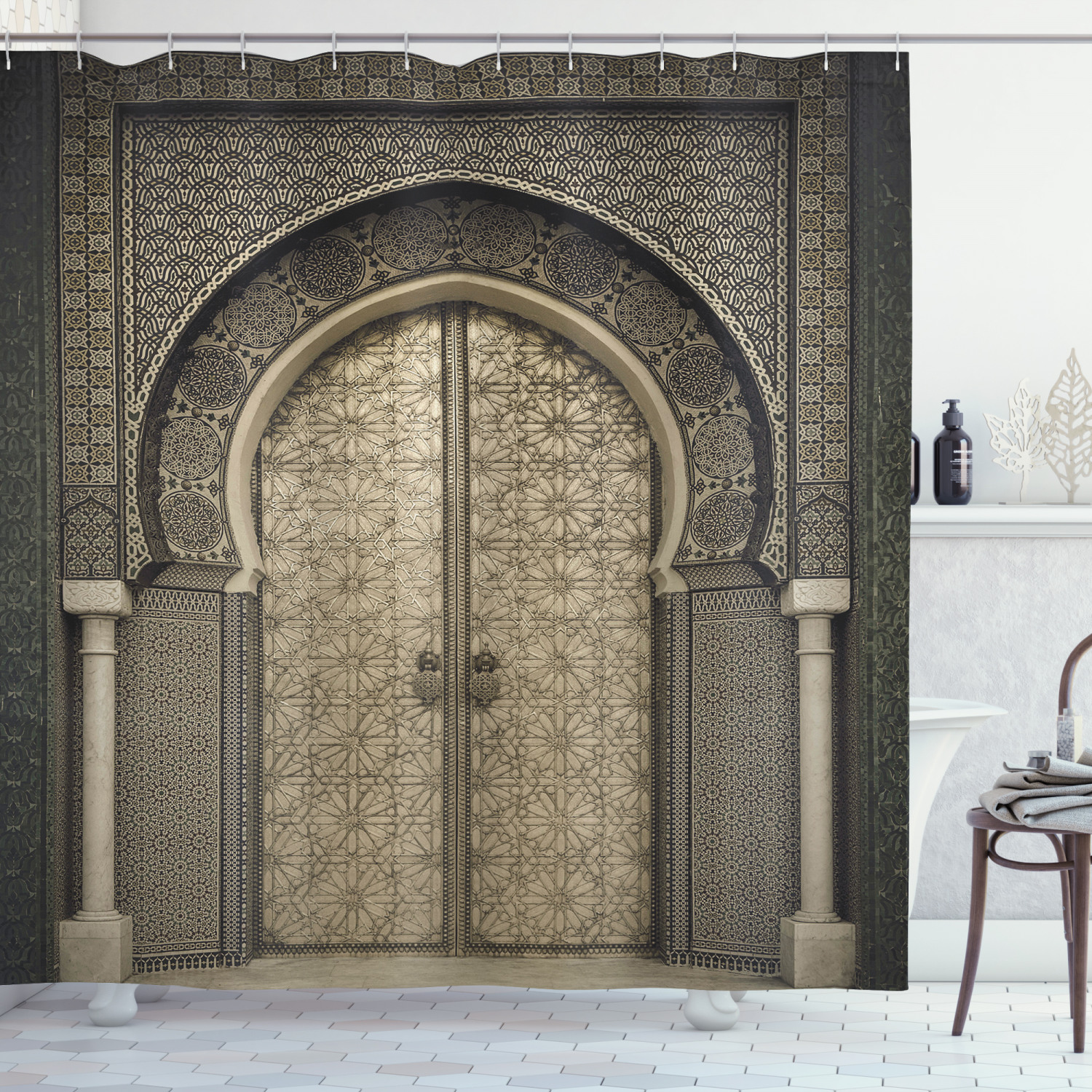 Moroccan Gate Geometric Print Shower Curtain for Bathroom