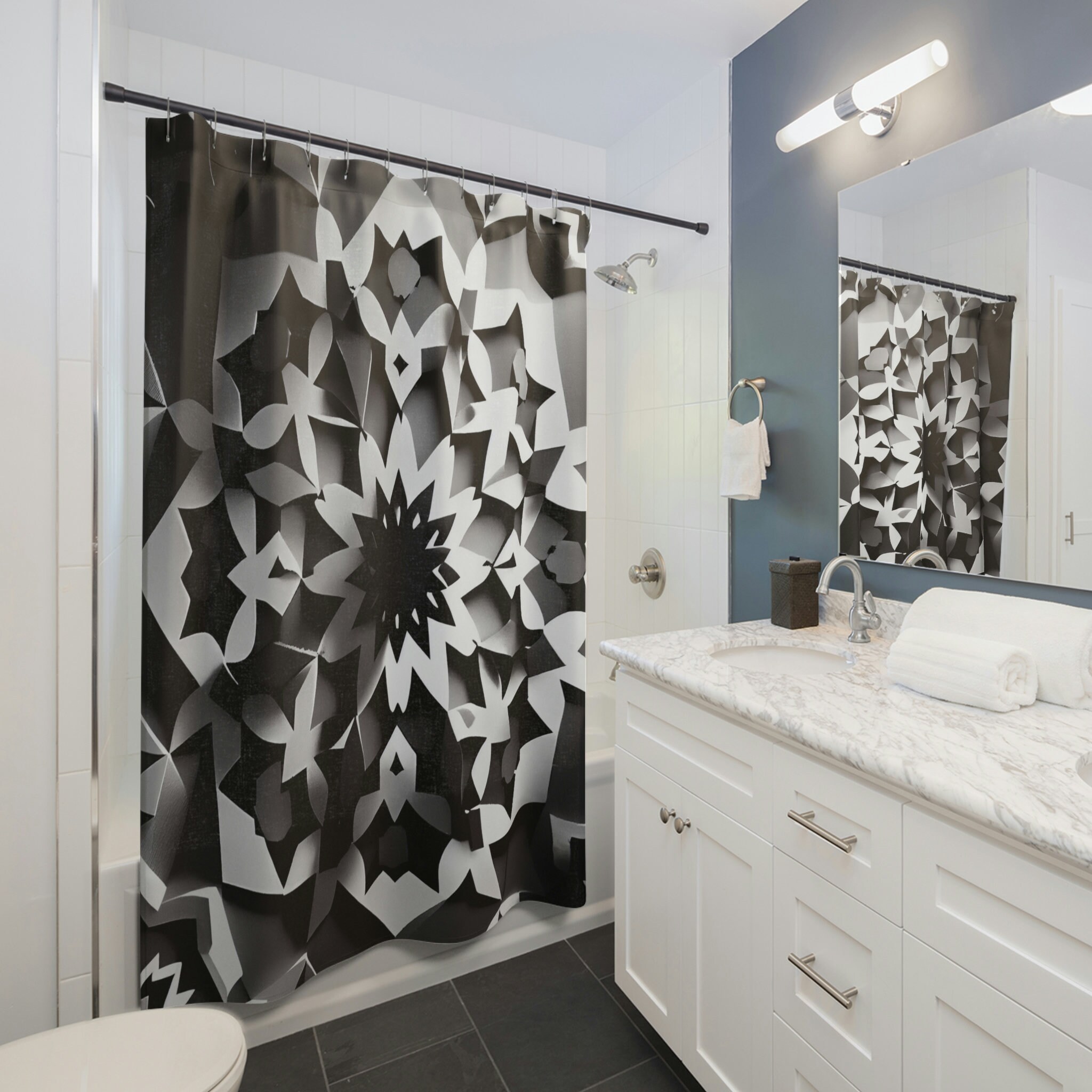 Moroccan Geometric Shower Curtain For A Contemporary Bathroom
