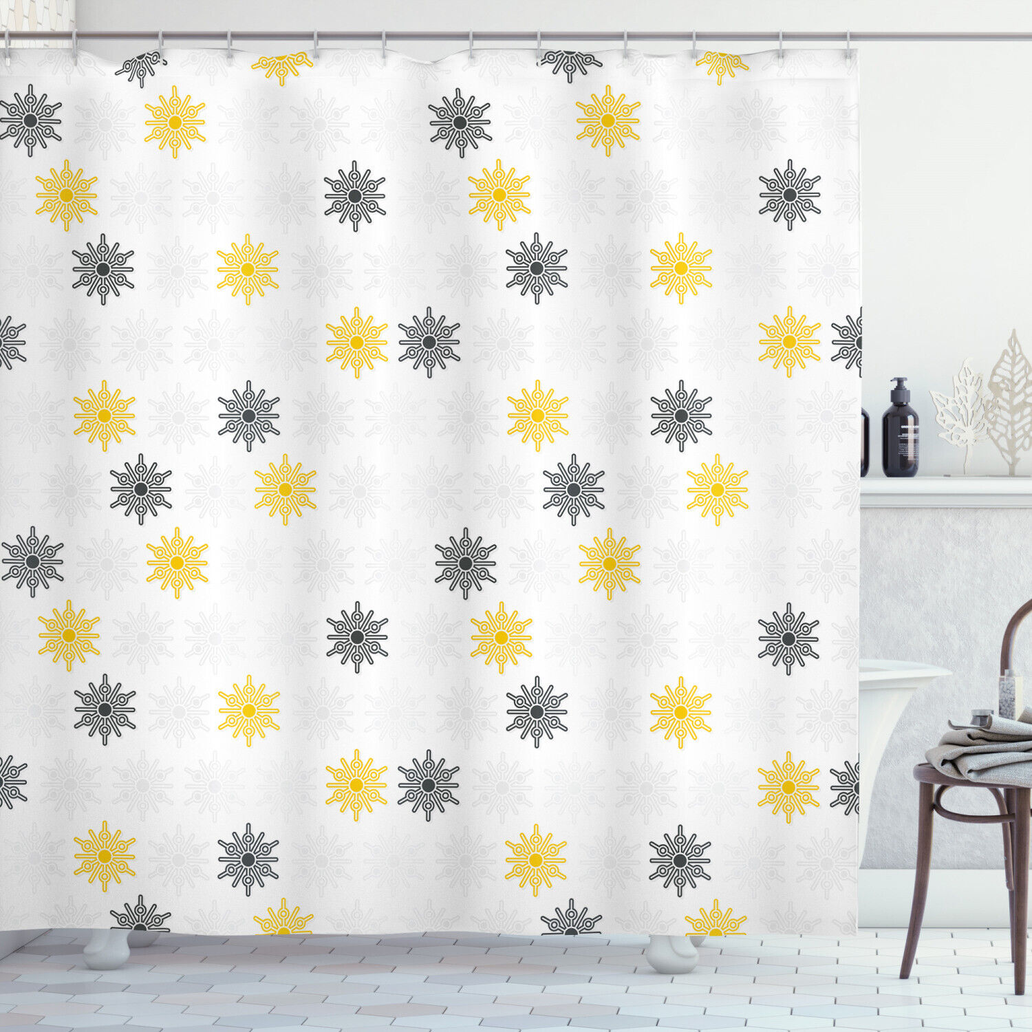 Moroccan Sun Flowers Dots Print Shower Curtain for Bathroom
