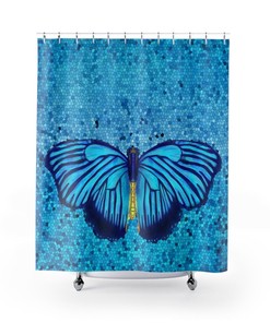 Mosaic Blue Butterfly Shower Curtain - Beautiful Bathroom Decor With Butterflies
