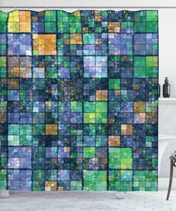 Mosaic Geometric Design Print Shower Curtain for Modern Bathrooms 