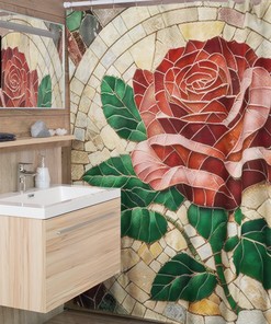 Mosaic Print of Delicate Rose York State Flower Shower Curtain for a Floral Bathroom Decor