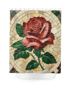 Mosaic Print of Delicate Rose York State Flower Shower Curtain for a Floral Bathroom Decor