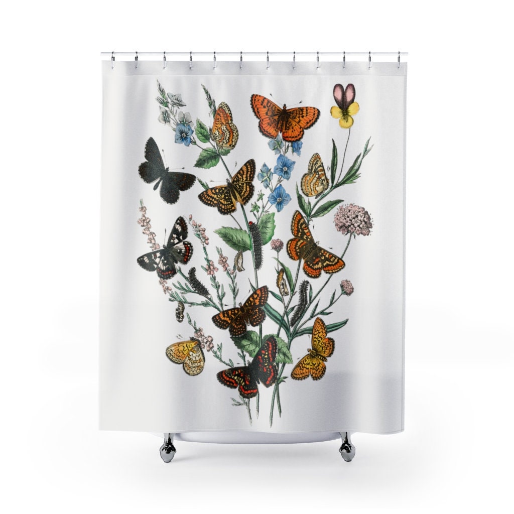 Moth Art Butterfly Shower Curtain - Nature Print With Moth Skies For A Creative And Fresh Bathroom Look