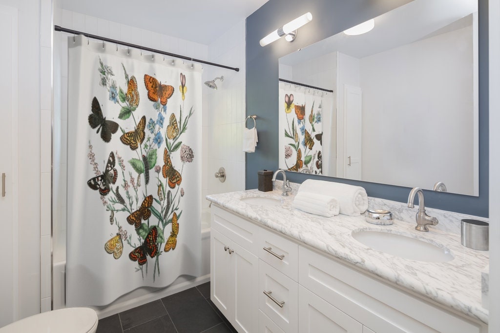 Moth Art Butterfly Shower Curtain - Nature Print With Moth Skies For A Creative And Fresh Bathroom Look - Image 2