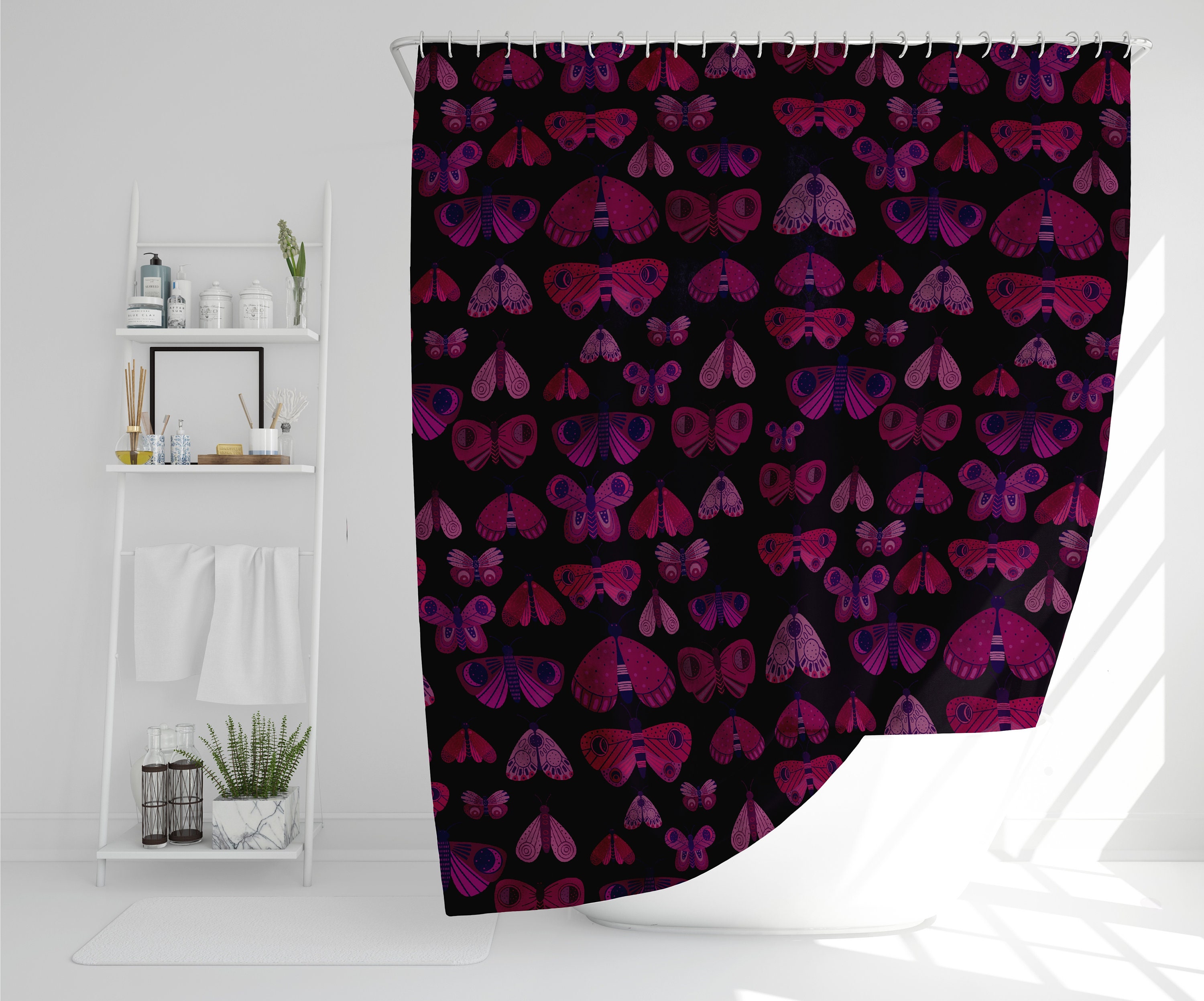 Moth Butterflies Design Moody Dark Academia Aesthetic Pink Shower Curtain