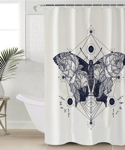 Moth Butterfly Sketch Geometry Print Shower Curtain for Bathroom Decor