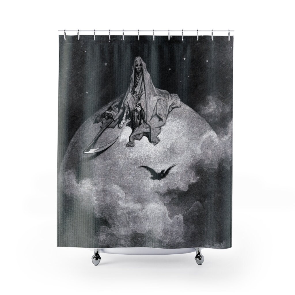 Moth Floral Shower Curtain - Black Bathroom Decor With Nature And Gothic Style