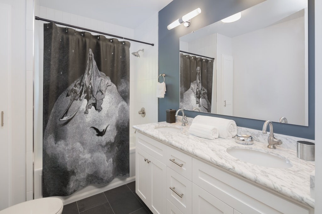 Moth Floral Shower Curtain - Black Bathroom Decor With Nature And Gothic Style - Image 2