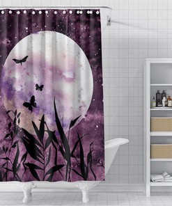 Moth Galaxy And Full Moon Shower Curtain For A Celestial Bathroom Decor