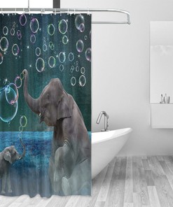 Mother And Kids Play Bubble On Grass Under The Night Sky Elephant Shower Curtain