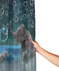 Mother And Kids Play Bubble On Grass Under The Night Sky Elephant Shower Curtain