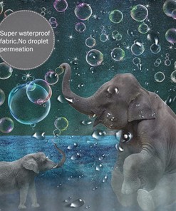 Mother And Kids Play Bubble On Grass Under The Night Sky Elephant Shower Curtain