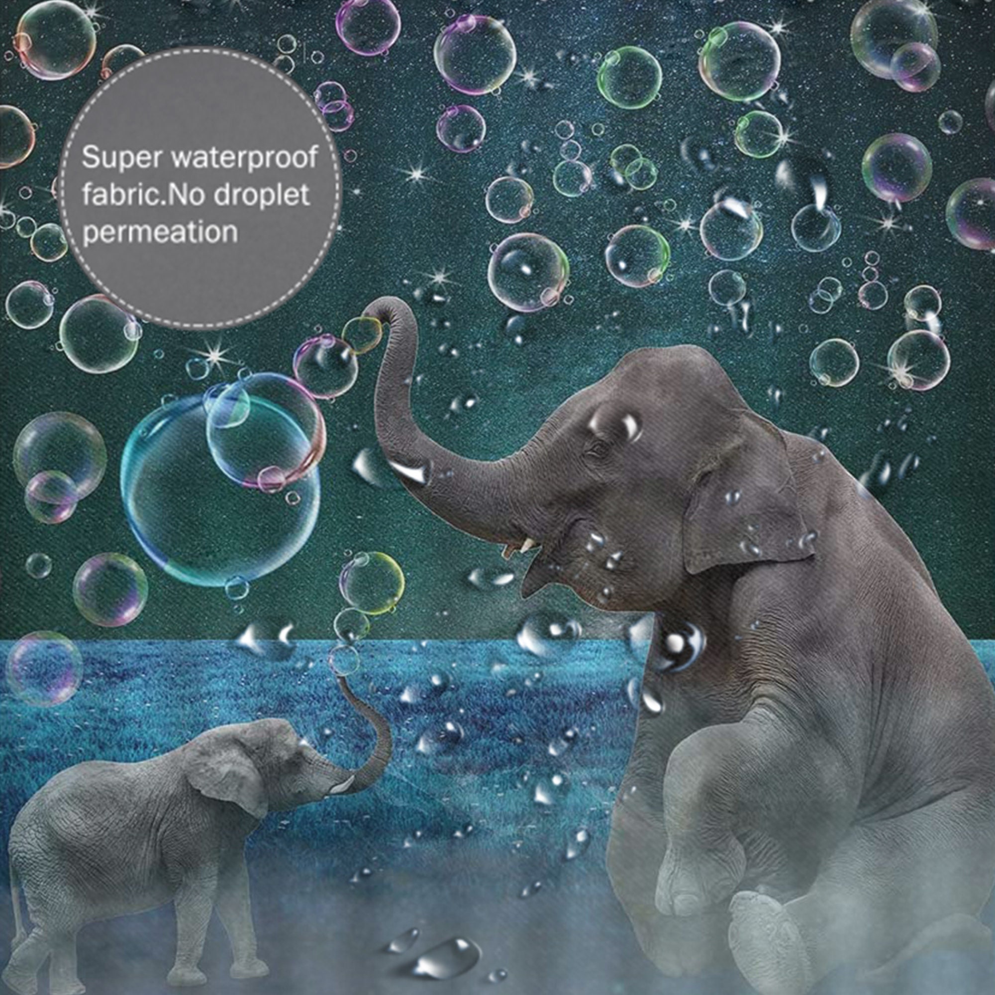Mother And Kids Play Bubble On Grass Under The Night Sky Elephant Shower Curtain