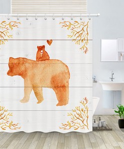 Mother Bear Carrying Cub Shower Curtain with Cute Animal Print for Bathroom Decor
