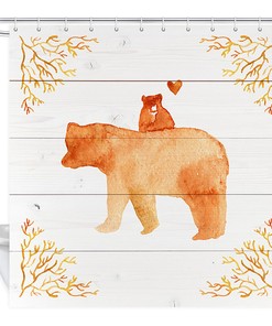 Mother Bear Carrying Cub Shower Curtain with Cute Animal Print for Bathroom Decor