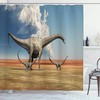 Mother Diplodocus Dinosaur Shower Curtain | Walks With Her Brood | Cloth Fabric Bathroom Decor (Khaki Blue Grey)