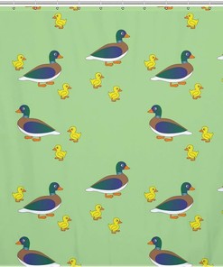 Mother Duck with Her Ducklings Printed Bathroom Shower Curtain Fabric for Home Decoration