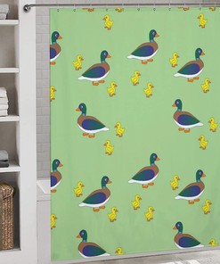 Mother Duck with Her Ducklings Printed Bathroom Shower Curtain Fabric for Home Decoration