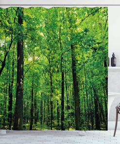 Mother Earth Environment Picture Shower Curtain With Woodland Tree Forest Jungle In Sunny Day