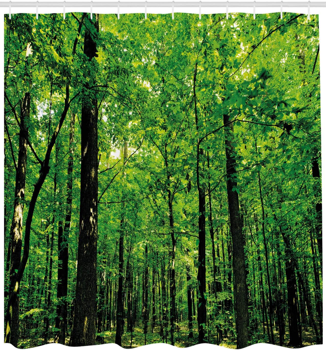 Mother Earth Environment Picture Shower Curtain With Woodland Tree Forest Jungle In Sunny Day - Image 2