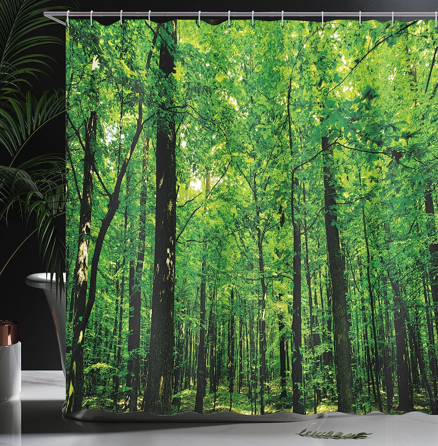 Mother Earth Environment Picture Shower Curtain With Woodland Tree Forest Jungle In Sunny Day - Image 3