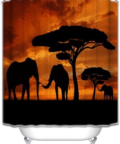 Mother and Baby African Elephants Bathroom Shower Curtain - Luxury Shower Curtains with Nature Theme