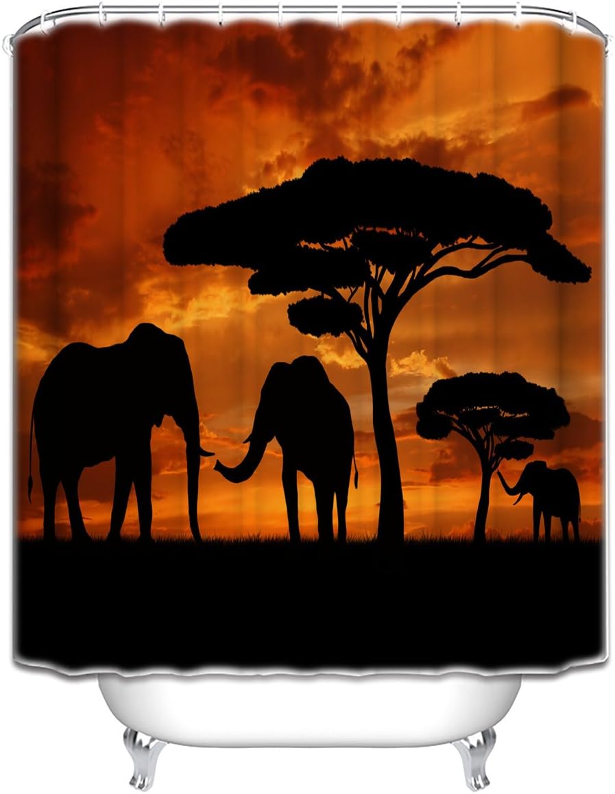 Mother and Baby African Elephants Bathroom Shower Curtain - Luxury Shower Curtains with Nature Theme