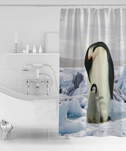 Mother and Baby Penguin on Ice Kids Bathroom Shower Curtain