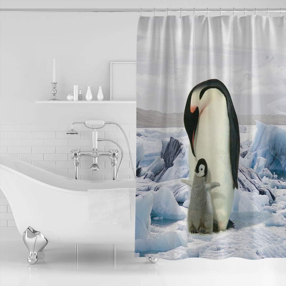 Mother and Baby Penguin on Ice Kids Bathroom Shower Curtain