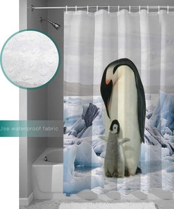 Mother and Baby Penguin on Ice Kids Bathroom Shower Curtain