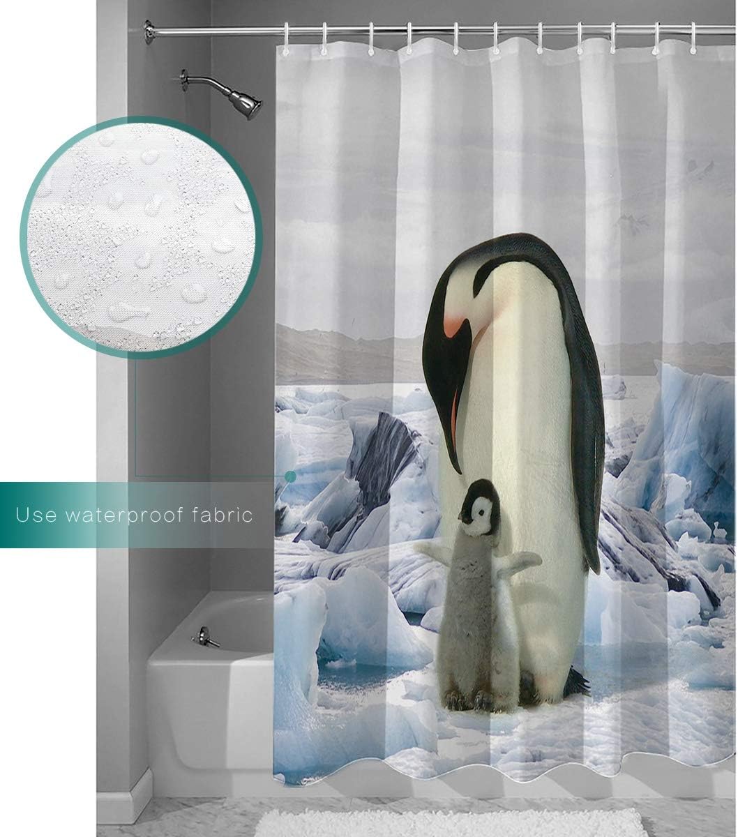 Mother and Baby Penguin on Ice Kids Bathroom Shower Curtain