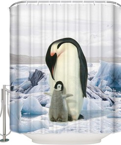 Mother and Baby Penguin on Ice Kids Bathroom Shower Curtain