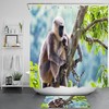 Mother and Kid Monkey Green Leaves Tree Print Full Size Shower Curtain for Kids Bathroom