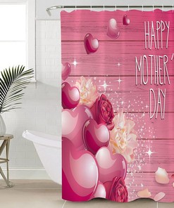 Mother's Day Bathroom Curtain Shower Curtain with Floral Love Heart Wooden Print for Unique Bathroom Decor