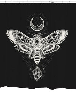 Mother's Day Themed Shower Curtain with Psychedelic Moth Art Print for Cool Bathroom Decor