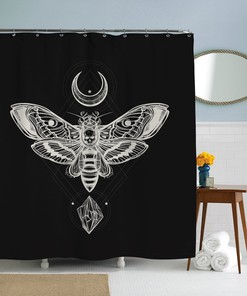Mother's Day Themed Shower Curtain with Psychedelic Moth Art Print for Cool Bathroom Decor