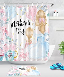 Mother's Day Watercolor Flowers Heart Balloons Print Shower Curtain for Bathroom Decor