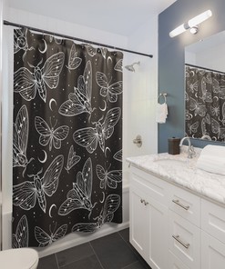 Moths And Butterflies Shower Curtain With Grunge Aesthetic And Vintage Print