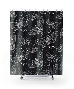 Moths And Butterflies Shower Curtain With Grunge Aesthetic And Vintage Print