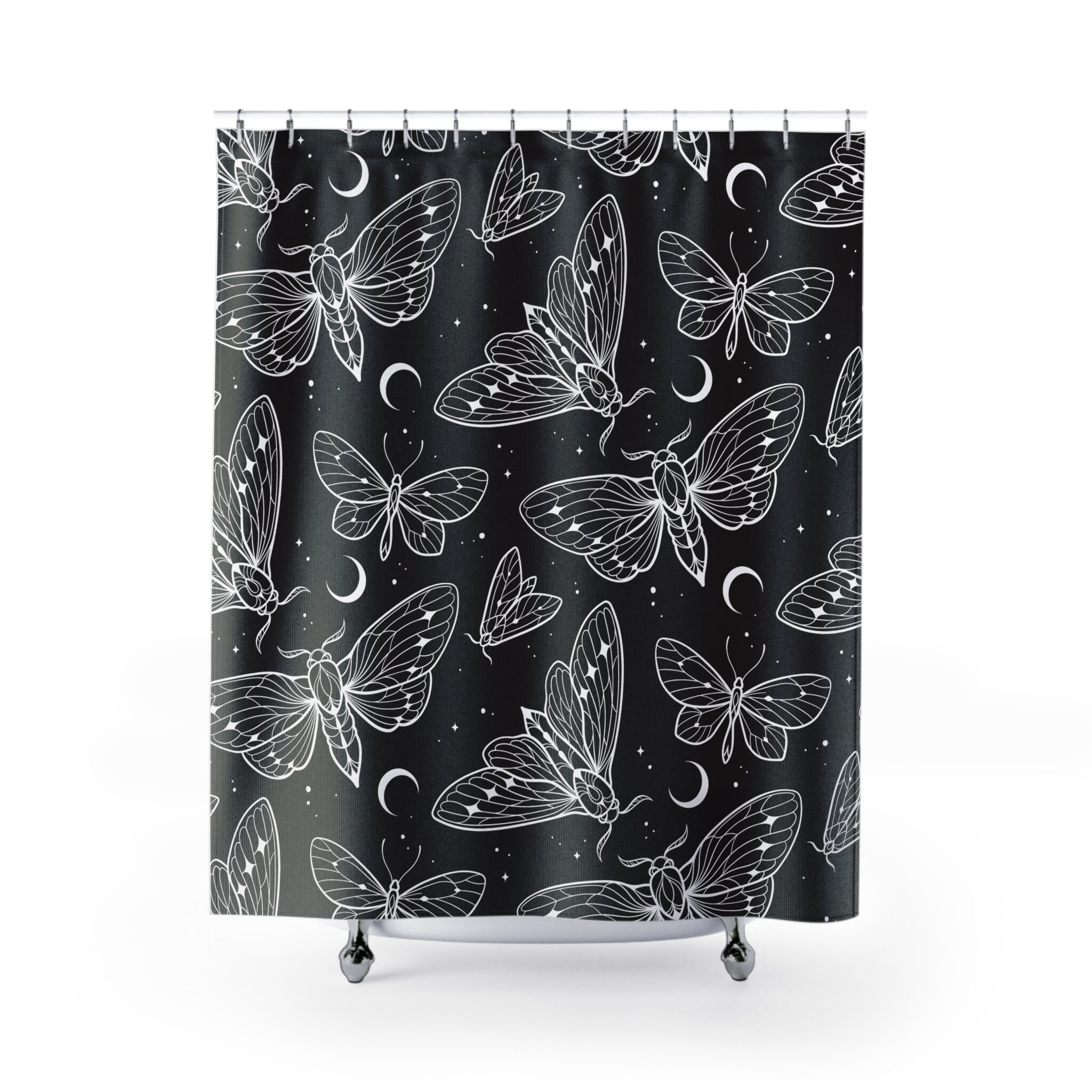 Moths And Butterflies Shower Curtain With Grunge Aesthetic And Vintage Print
