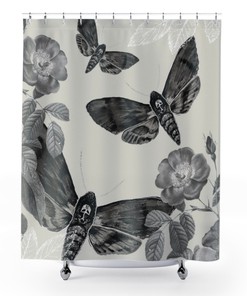 Moths Nature Lover Shower Curtain With Grunge Aesthetic And Gothic Print 