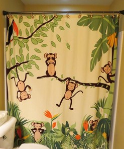 Motion Monkey Exclusive Full Size Shower Curtain for Fun Bathroom Decor 
