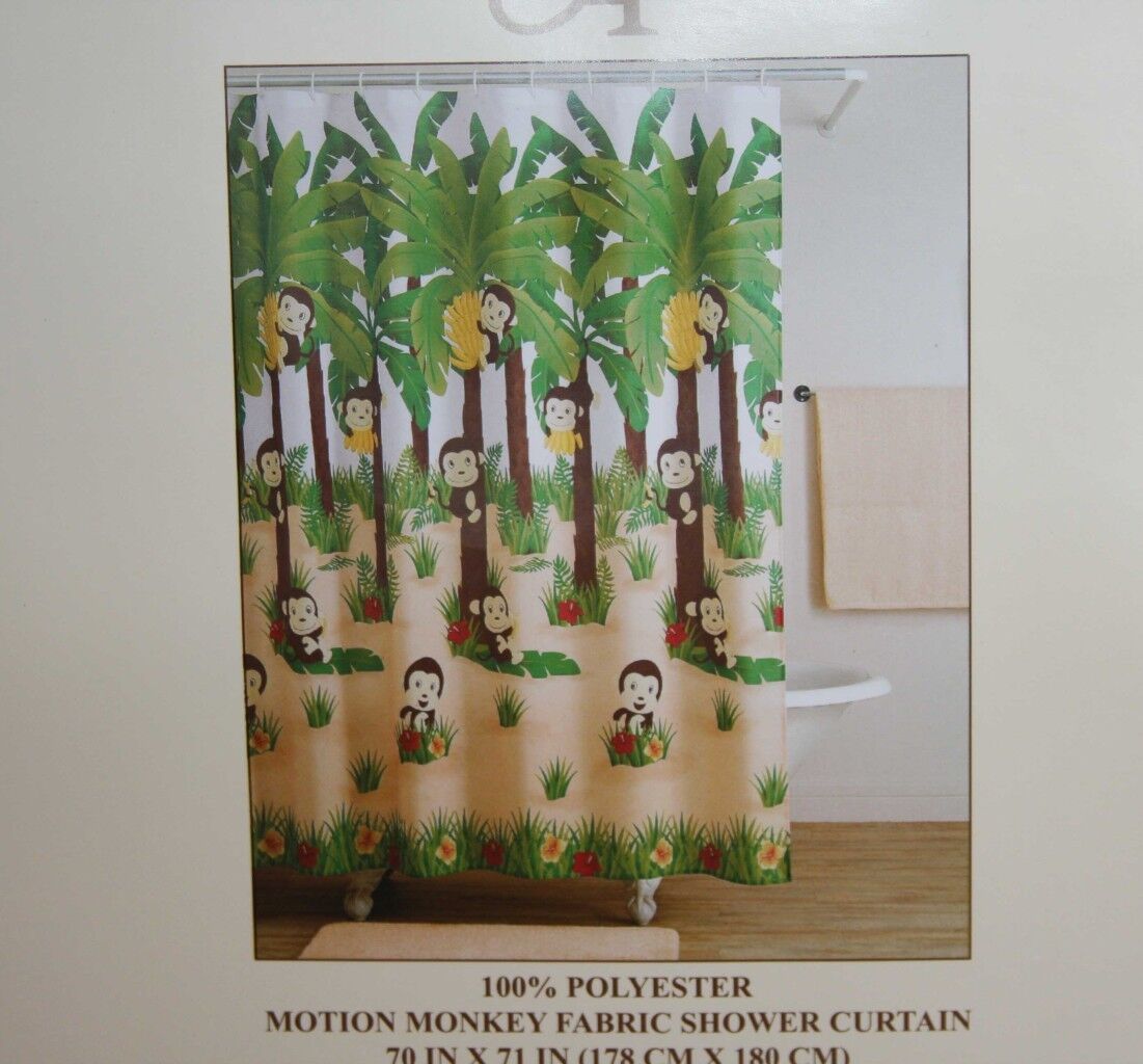 Motion Monkey Palm Trees and Bright Colors Unique Shower Curtain for Fun Bathroom Decor